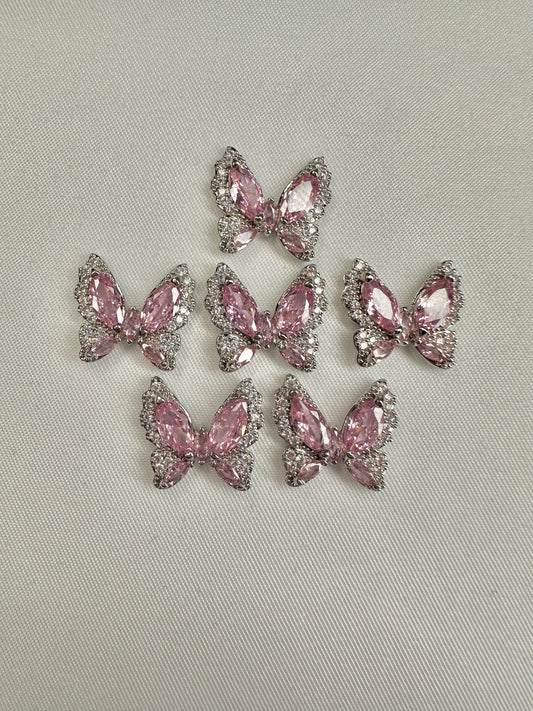 Silver Pink Butterfly 2pcs